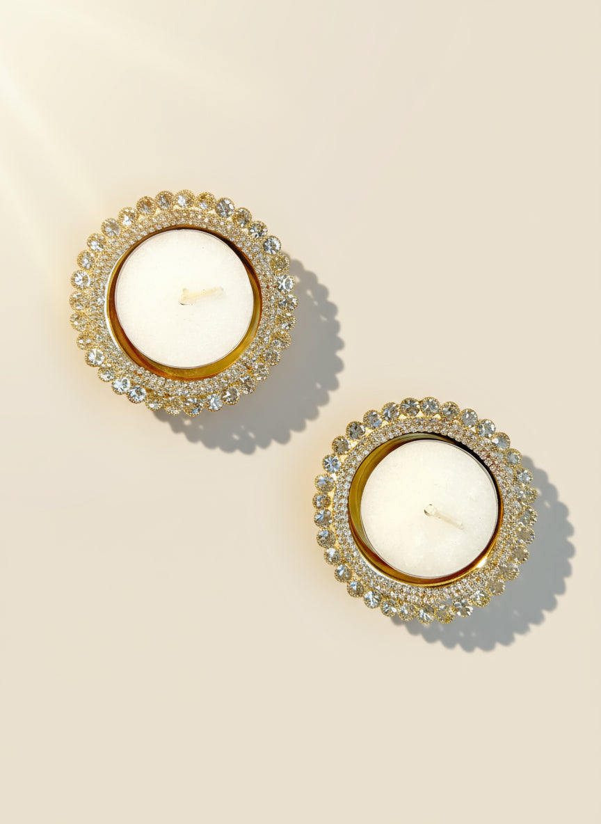 Gold Diamanté Diya Tealight Twin Set✨