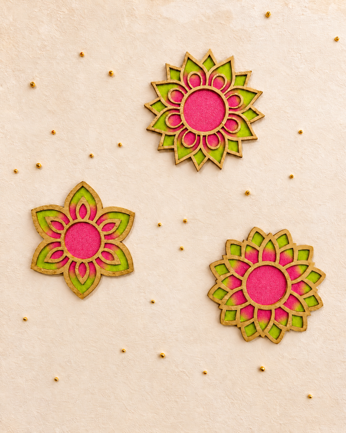 4" Mini Diwali Water Lily Wooden Rangoli Kit