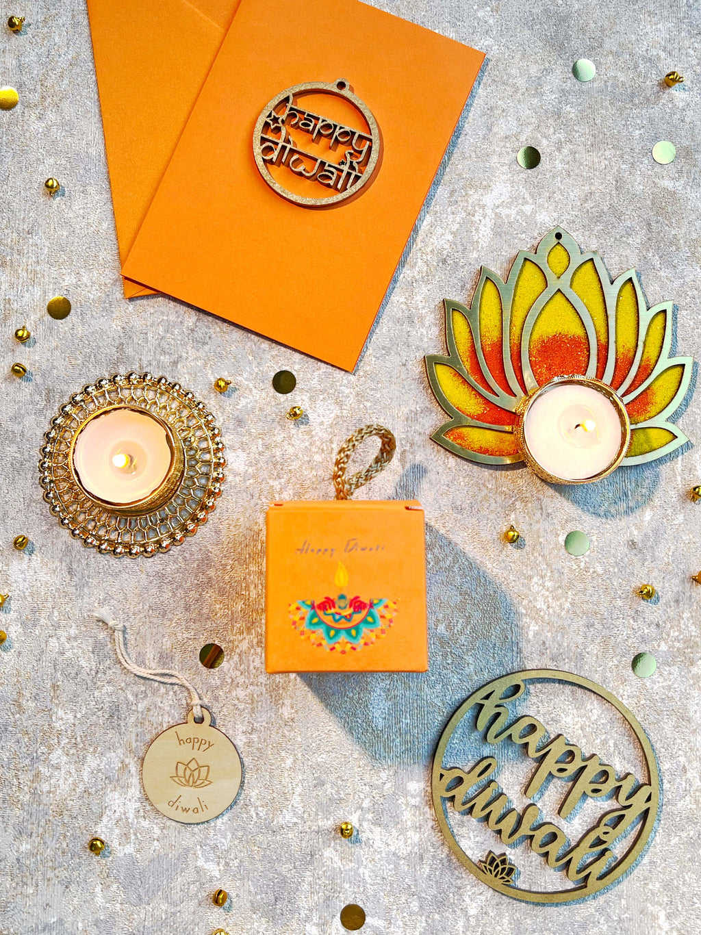 A6 Handmade Happy Diwali Greetings Card with Wooden Sign ✨
