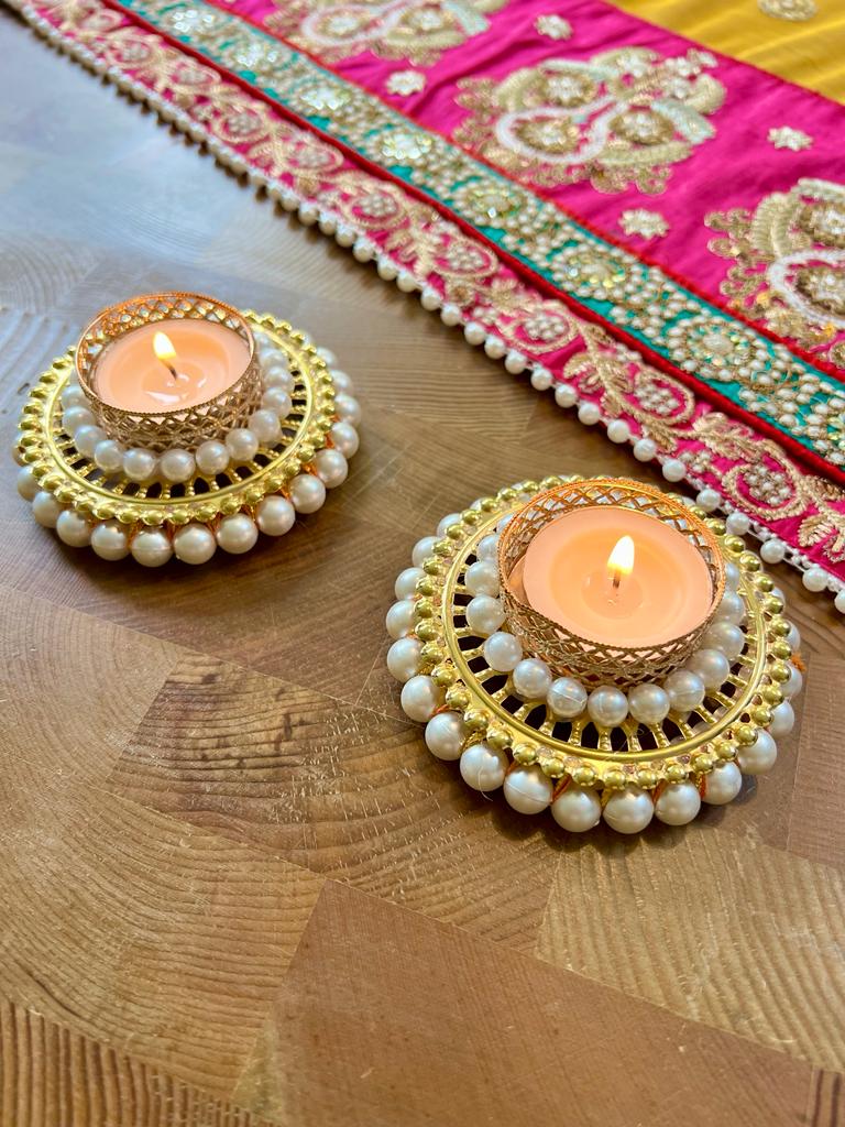 Diwali Gold & Pearl Tea Light Candle