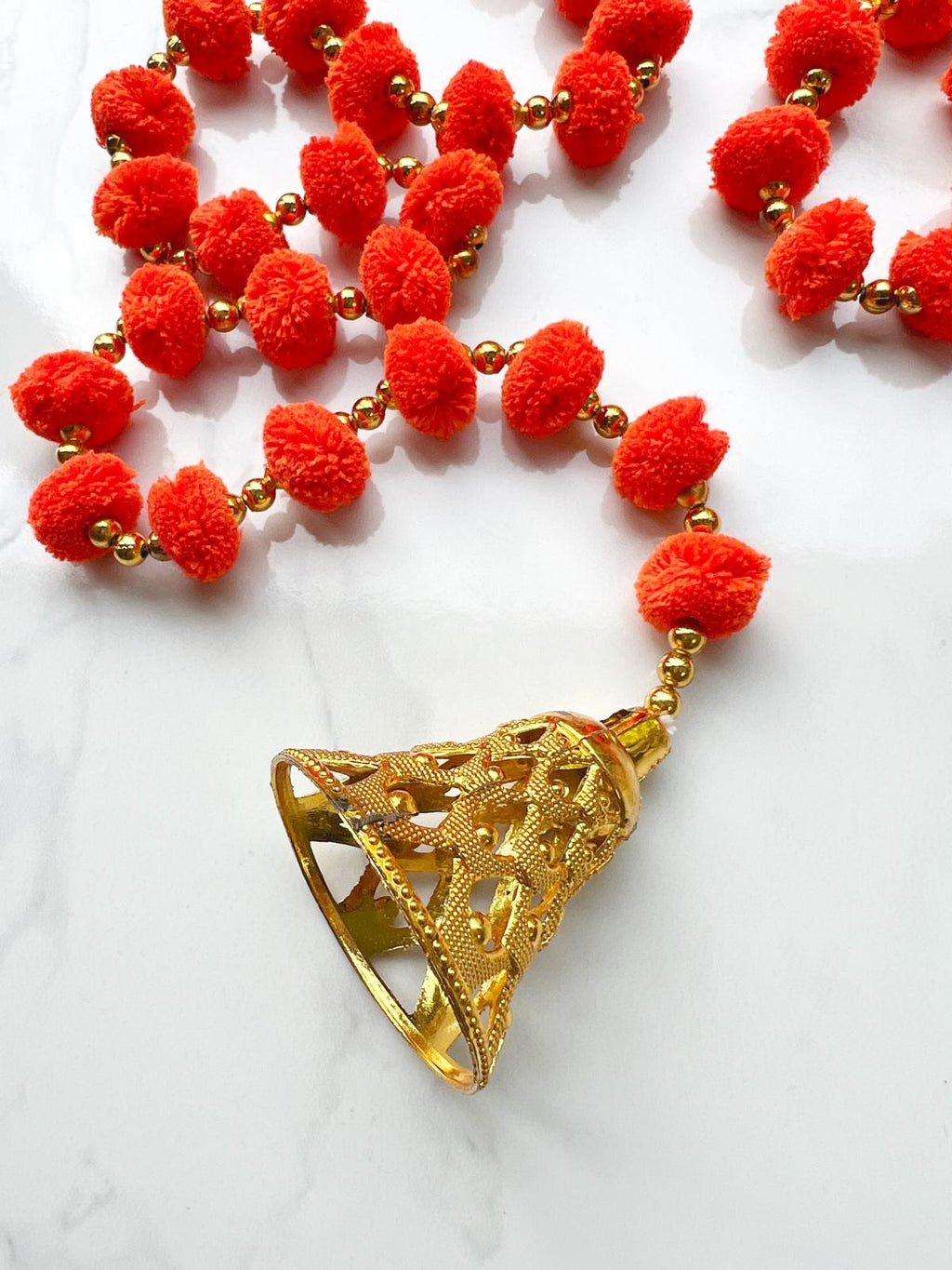 2 Red / 1 Orange / 2 Yellow Pom Pom Hanging Bell Garlands - Pack of 5 ✨