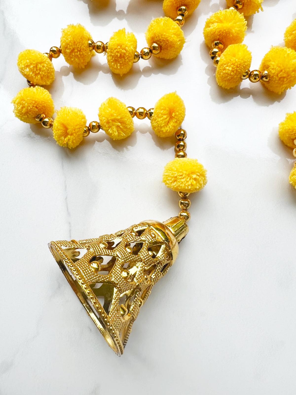 2 Yellow + 1 Red Pom Pom Hanging Bell Garlands - Pack of 3 ✨