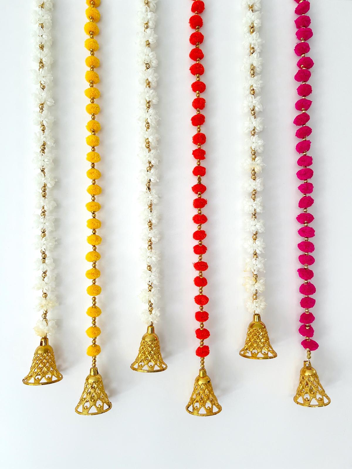 Yellow Pom Pom Hanging Bell Garland