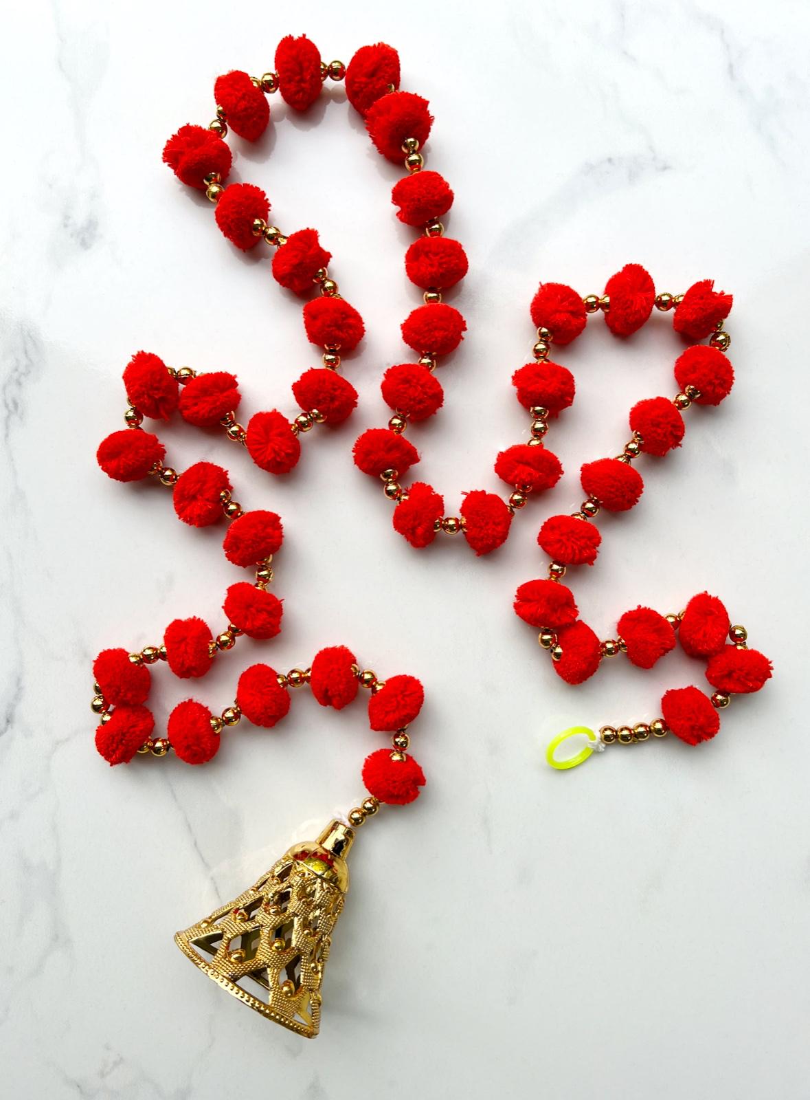 2 Yellow + 1 Red Pom Pom Hanging Bell Garlands - Pack of 3 ✨
