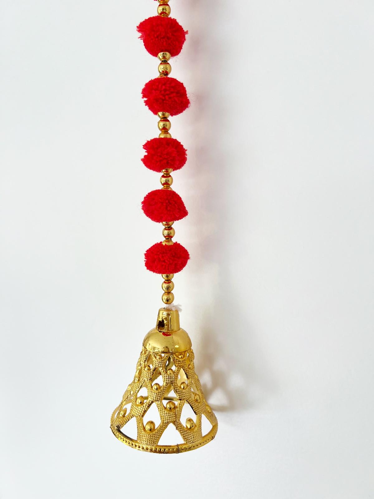 2 Red / 1 Orange / 2 Yellow Pom Pom Hanging Bell Garlands - Pack of 5 ✨