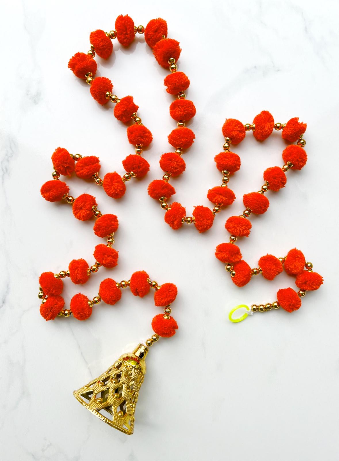 2 Yellow + 1 Orange Pom Pom Hanging Bell Garlands - Pack of 3 ✨