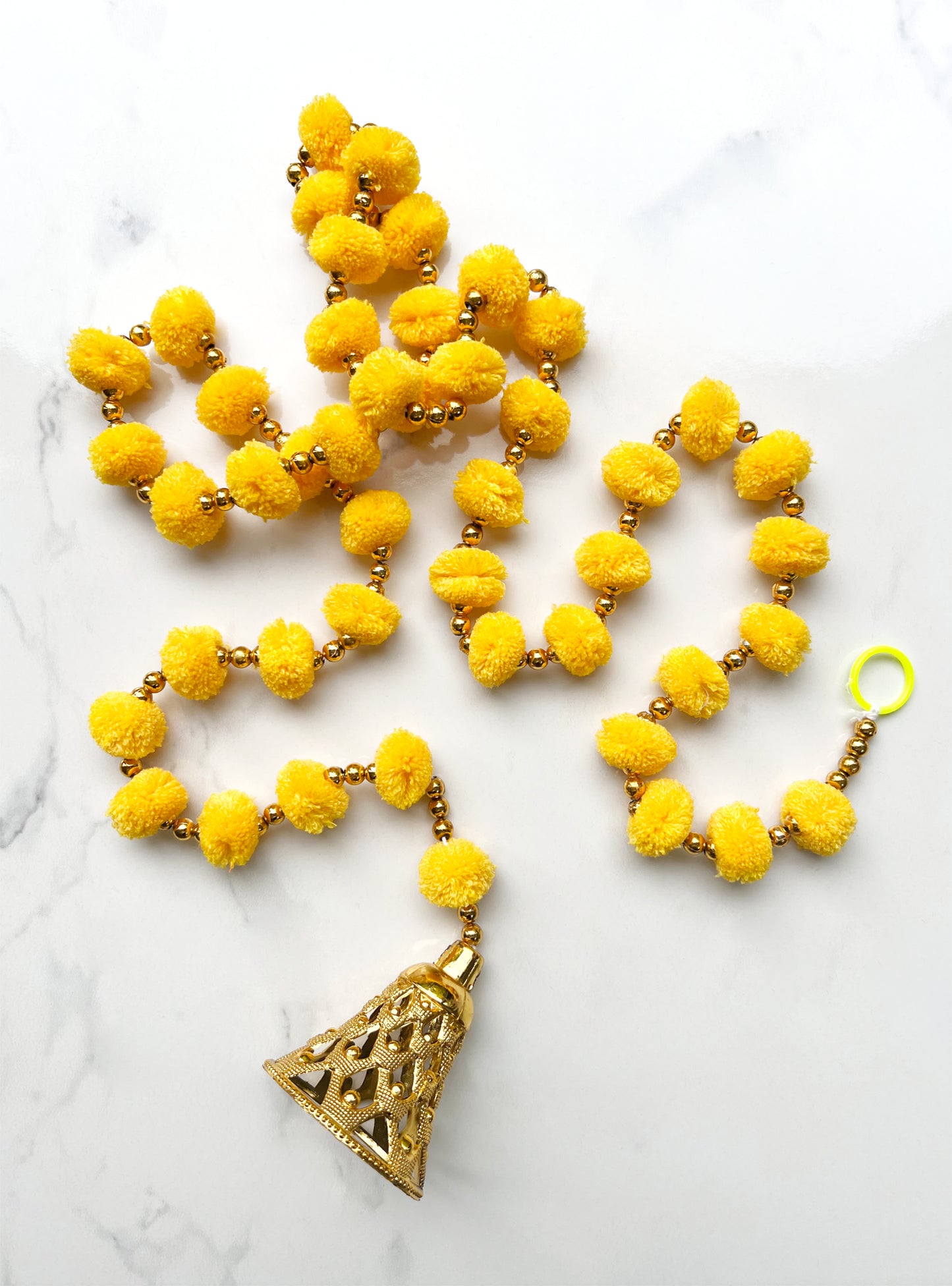 Yellow Pom Pom Hanging Bell Garland