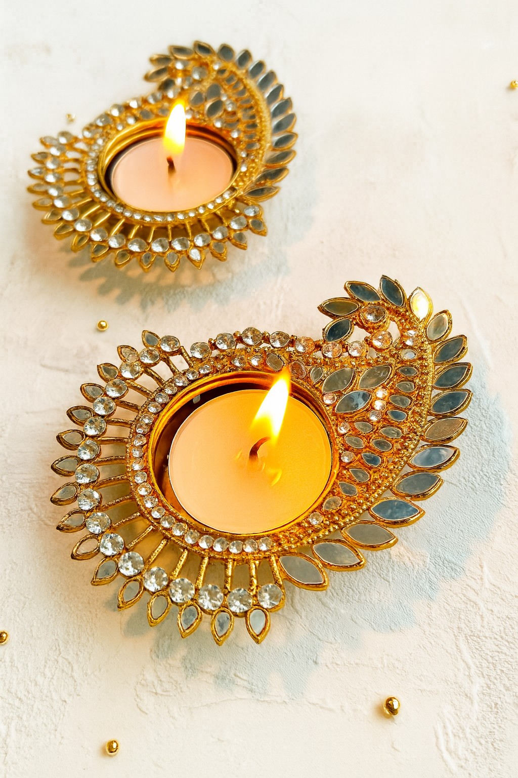 Mirrored Paisley Gold Diya Tealight Holders - Twin Pack 🪞✨