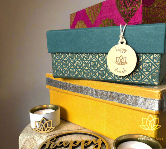 Happy Diwali Lotus Wooden Gift Tag ✨
