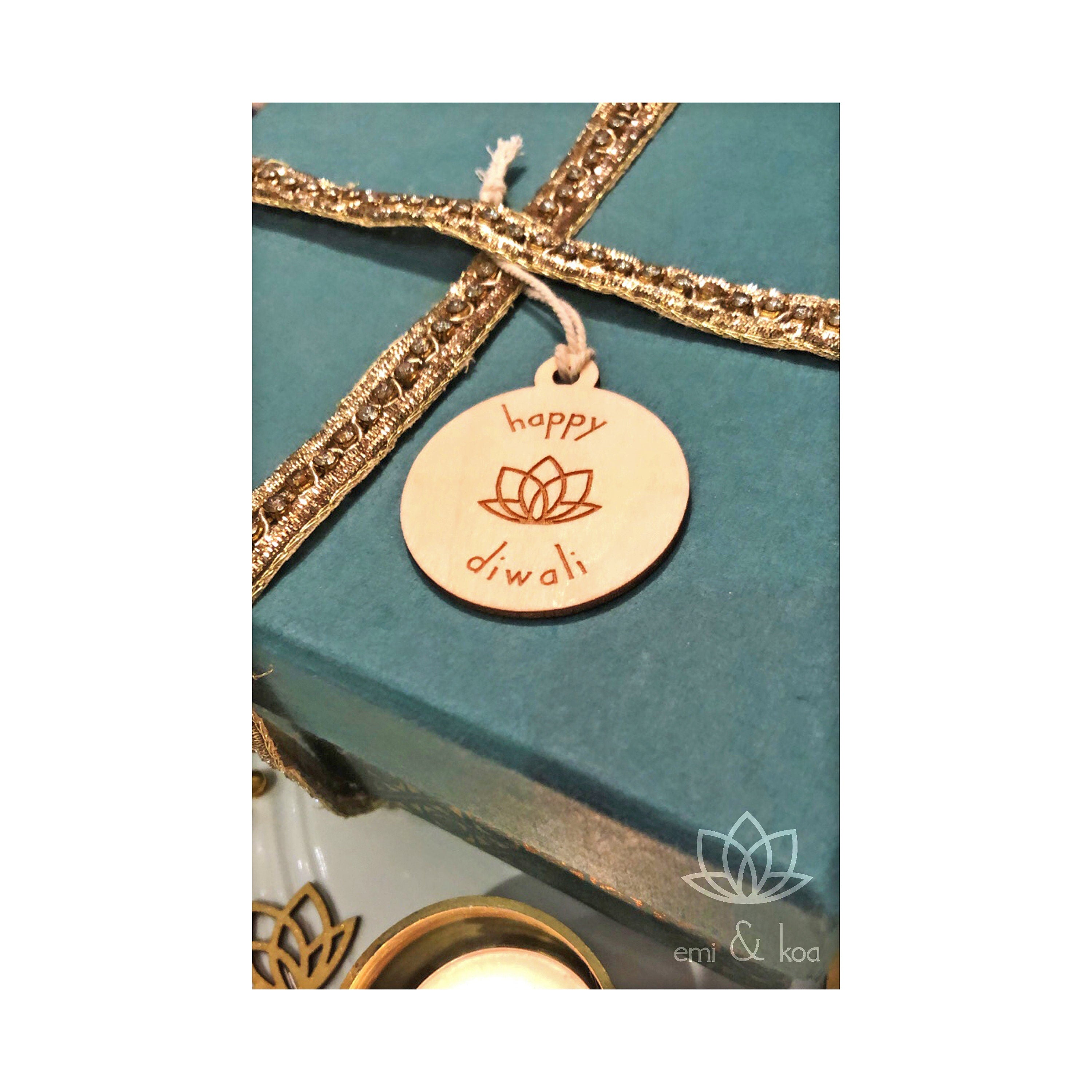Happy Diwali Lotus Wooden Gift Tag ✨