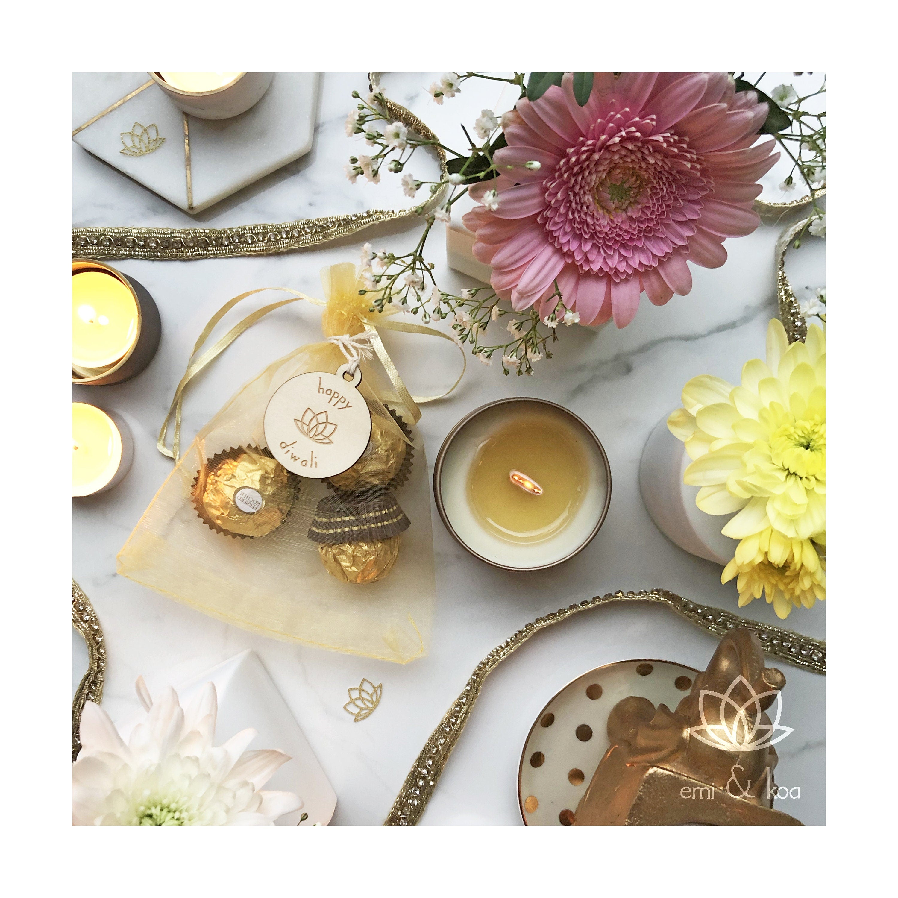 Happy Diwali Lotus Wooden Gift Tag ✨
