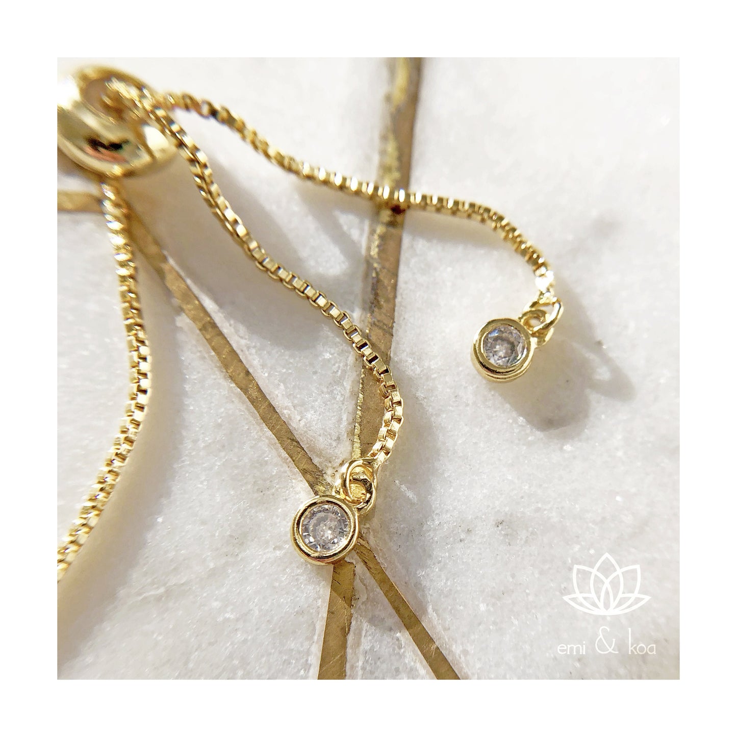 Personalised Gold Dainty Adjustable Bracelet with Diamanté Drop Pendant Jewellery