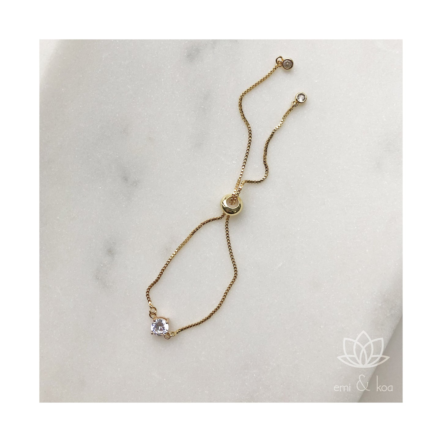 Solitaire Gold Dainty Adjustable Bracelet