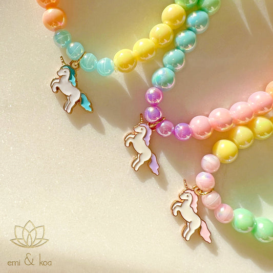 Multi Colour Stretch Bracelet with Unicorn Charm